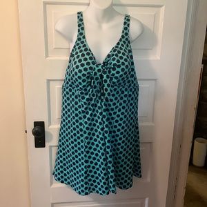 Pennbrooke swimdress, size 26W, empire waist, navy & aqua print, gently used